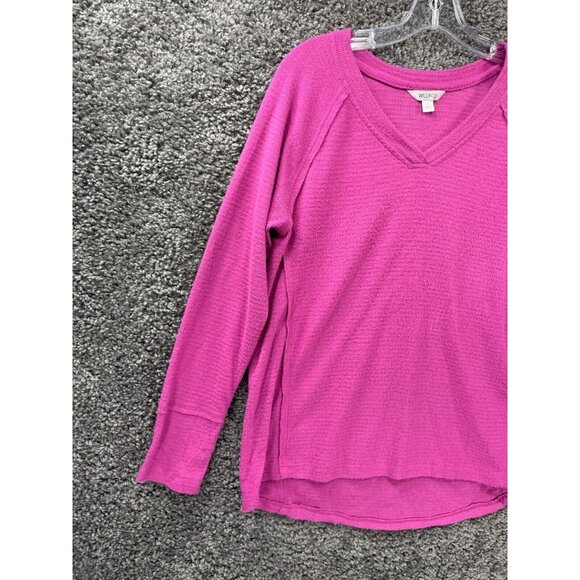 Wildfox Haley Brushed Short Sweater Womens Small Pink Solid V-Neck Raglan SLeeve - Picture 9 of 13